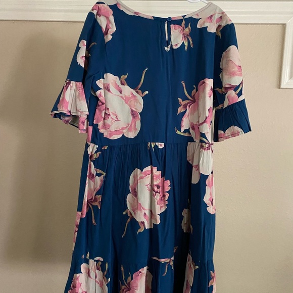 Girls Floral Blue Dress with Pink Flowers - Size L - Picture 6 of 7
